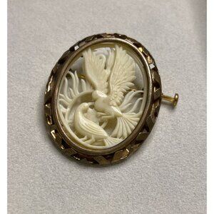 Vintage French Carved Celluloid Bird Brooch Phoenix Marked FRANCE DEPOSE Pin